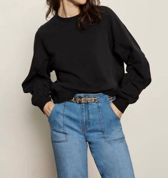 Sanctuary Shirred Sleeve Sweatshirt In Black