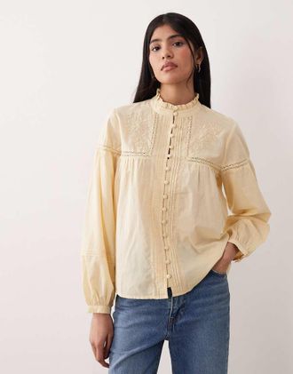 Nobody's Child Jones - Camicia giallo tenue con inserti in pizzo ricamato