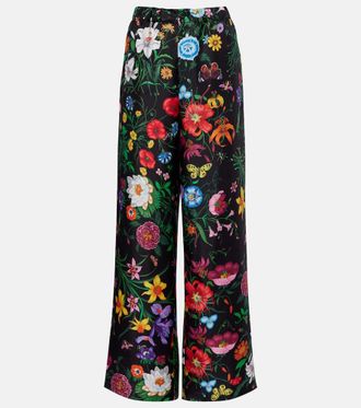 Gucci Floral silk twill wide-leg pants