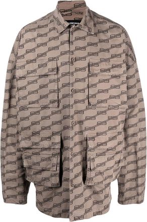Balenciaga BB Monogram cargo shirt - men - Cotton - 39 - Brown