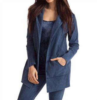 French Kyss Monica Hooded Draped Cardigan In Denim
