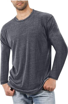 Generic Long Sleeve Tops Men Breathable Lightweight Crew Neck Base Layer Quick Dry Gym Sports Training T Shirts Plain Casual Slim Fit Running Top Soft Comfort