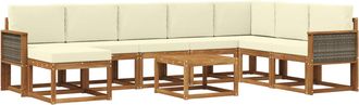 vidaXL Conjunto De Sof&aacute;s De Exterior 9 Uds. Natural Y Crema Vidaxl