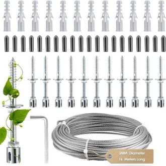 OEM Soporte De Pared De Acero Inoxidable Para Plantas Trepadoras. Kit Completo Con Cuerda De 3 Mm Y 16 M De Longitud, Para Un Soporte Atractivo Y Resisten