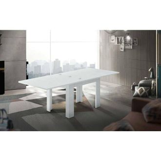 Dmora Mesa Extensible Dlirol, Consola Auxiliar De Cocina, Mesa Extensible, 100% Made In Italy, Cm 90x90h75, Alerce Blanco Brillo - Dmora