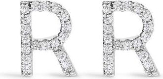 House of Brilliance 10K Gold 1/10 Cttw Diamond Initial A to Z Stud Earring in White Gold | R at Nordstrom