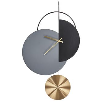 Beliani Reloj De Pared Decoraci&oacute;n Colgante 32 X 60 Cm Dise&ntilde;o Moderno Minimalista Con P&eacute;ndulo Decorativo Sin N&uacute;meros Acero Gris Y Negro Nendaz