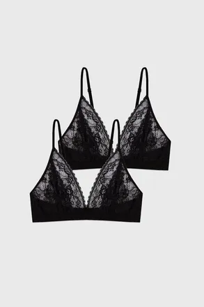 Stripe and Stare Eco Lace Triangle Two Pack in Black at Nordstrom, Size X-Small
