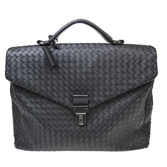 Bottega Veneta Envelope Briefcase Intrecciato Nappa Black Leather Briefcase Bag (Pre-Owned)