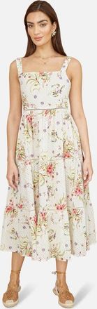 Yumi Floral Broderie Anglaise Midi Sun Dress in Ivory at Nordstrom, Size 12