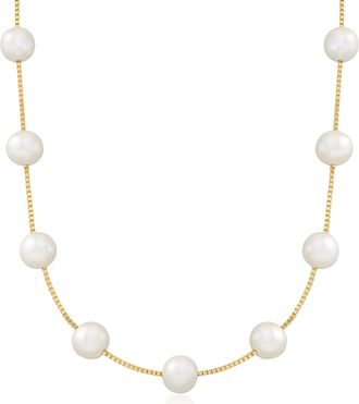 Ross-Simons 8-8.5mm Cultured Pearl Station Necklace in 18kt Gold Over Sterling