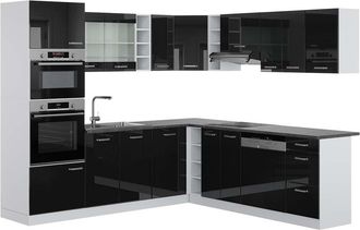 Vicco Cocina Esquinera R-line, Negro Brillo/blanco, 237 X 247 Cm, Et Antracita