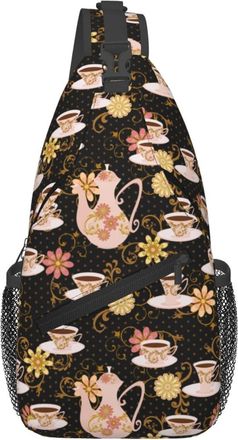 Generic Grace Teapot Tea Cups Flowers Cross Body Bag Lightweight Crossbody Bag Anti Theft Fanny Pack For Casual Women Shopping