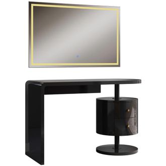 Vicco Tocador Lara, Negro Brillo Intenso, 120 Cm Con Espejo Led