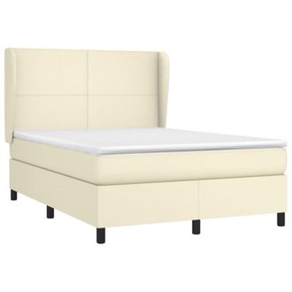 vidaXL Cama Box Spring Con Colch&oacute;n Cuero Sint&eacute;tico Crema 140x200cm Vidaxl