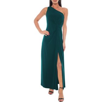 Marina Rossini One-Shoulder Front Twist A-Line Gown in Hunter at Nordstrom Rack, Size Large