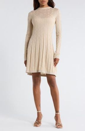 M Missoni Metallic Long Sleeve Rib Sweater Minidress in Solid Color Cream at Nordstrom Rack, Size Small