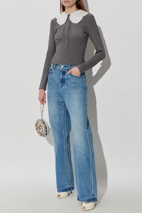 Self Portrait Top With A Detachable Collar, Womens, Grey