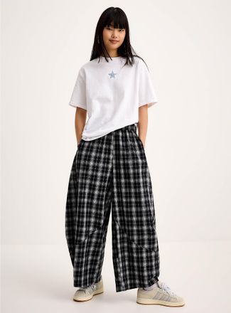 Twik Womens Checkered barrel-leg pant