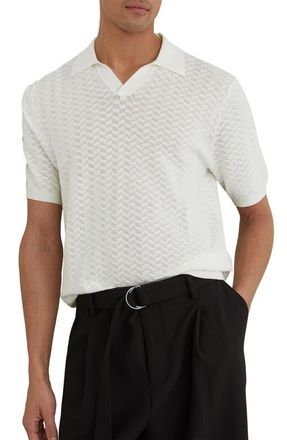 Reiss Sol Geo Open Stitch Knit Polo in White at Nordstrom, Size Xx-Large