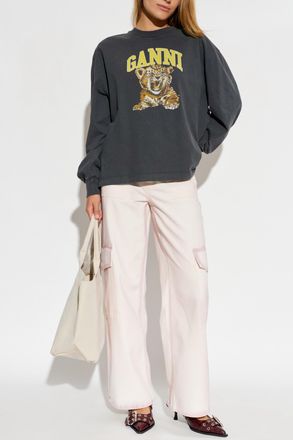 Ganni Sweatshirt With Print, Womens, Grey