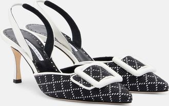 Manolo Blahnik Maysli raffia-effect slingback pumps