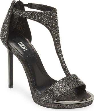 DKNY Dris T-Strap Sandal in Black Gunmetal at Nordstrom Rack, Size 6.5