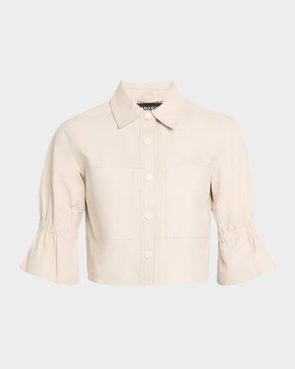 LaMarque Carolina Cropped Ruffle-Sleeve Leather Jacket