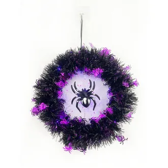 OEM Corona De Halloween Para Puerta Con Luces, Corona Decorativa De Ara&ntilde;a De Halloween Con Luces Moradas, Decoraciones De Halloween Para Exteriores, Inter