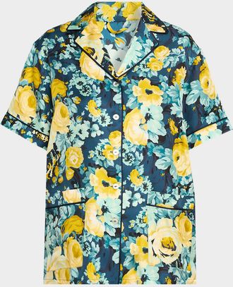 Olivia Von Halle Ingo Floral-Print Silk Twill Short Pajama Set