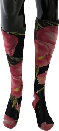 Dolce & Gabbana Floral Tulip Print Nylon Socks - Black