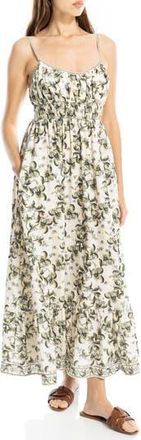 Max Studio Smocked Empire Waist Maxi Dress in Cream/Blue Cherries at Nordstrom Rack, Size X-Small