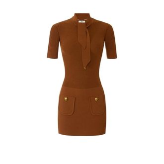 Elisabetta Franchi Gebreide Minijurk - Dames - Kleedjes - Bruin - S - Leer - Kleedjes
