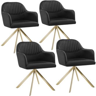TecTake Armchair Lona Set Of 4 - Black/Gold in Black | Size: 4 Pack