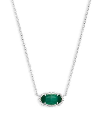 Kendra Scott Elisa Silver Pendant Necklace in Emerald Cats Eye May