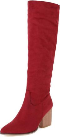 Generic Womens Stylish Suede Knee-High Boots Pointed Toe Block Heels Side Zip Up Cushioned Insole Comfortable Non Slip Wear Resistant Evening Party Office Sho