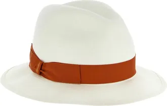 Borsalino White Solid fedora Hat