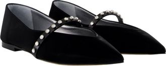 Alexander McQueen Womens Pearl-Studded Velvet Flat Black