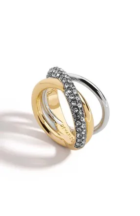 Demarson Aya Two-Tone Pav&eacute; Crisscross Pinky Ring in Gold/Gunmetal/Crystal at Nordstrom, Size 4