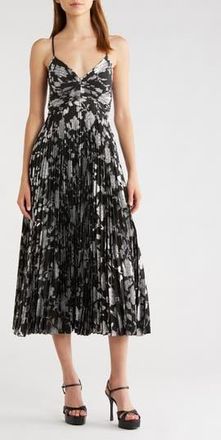 ASTR the Label Saoirse Floral Metallic Pleated Mini Dress in Black Silver at Nordstrom Rack, Size X-Small