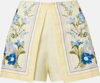 Self Portrait Floral linen and cotton shorts