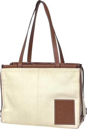 Loewe Brown Ivory Canvas Leather Shoulder Bag Tote Bag (Pre-Owned)