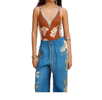 Alemais Soleil Damour V Neck One Piece In Rust