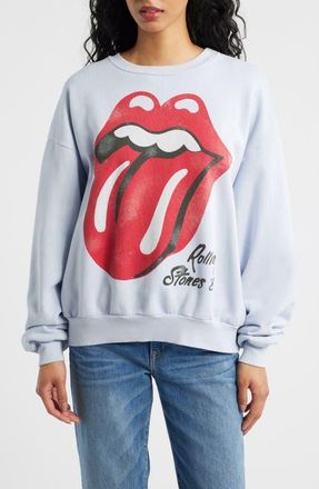 Daydreamer Rolling Stones Cotton Graphic Sweatshirt in Light Dusk at Nordstrom, Size X-Small