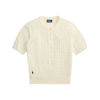 Polo Ralph Lauren Truien & Vesten, Dames, Wit, L, Katoen, Pullover met kabelpatroon en Henley-kraag
