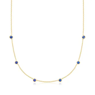 RS Pure by Ross-Simons Bezel-Set Lab-Grown Sapphire Station Necklace in 18kt Gold Over Sterling
