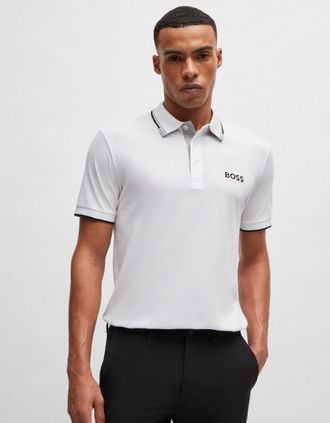 HUGO BOSS Mens BOSS Green Paddy Pro Mens Cotton Blend Polo Shirt With Contrast Logos NOS - White 100 - Size: 40