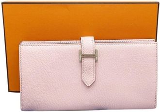 Herm&egrave;s Rose Sakura Chevre Leather Long Wallet (Bi-Fold) (Pre-Owned)
