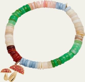 Sydney Evan Mushroom Charm on Mixed Opal Wheel Bead Bracelet