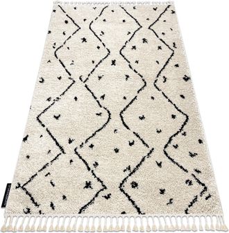 RugsX Alfombra Berber Tetuan B751 Zigzag Crema Franjas Bereber Marroqu&iacute; Shaggy Beige 240x330 Cm